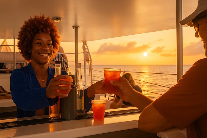 Grand Bahama Catamaran Sunset Cruise with Drinks and Snacks - The drink and snack setup, from Bahama Mamas to chilled Prosecco