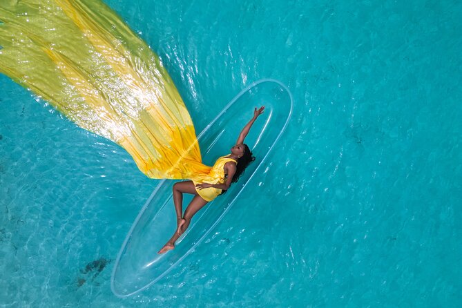 Nassau Clear Kayak Drone Photoshoot- Floating Dress - Clear kayaks plus drone angles: why the photos look different